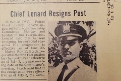 Newspaper article dated Thursday, June 8, 1967 containing an article about Chief Stanley Lenard's resignation